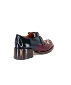 Chie Mihara Trudu Cuir Vernis Purple, Vert & Toile Satin Imprimee