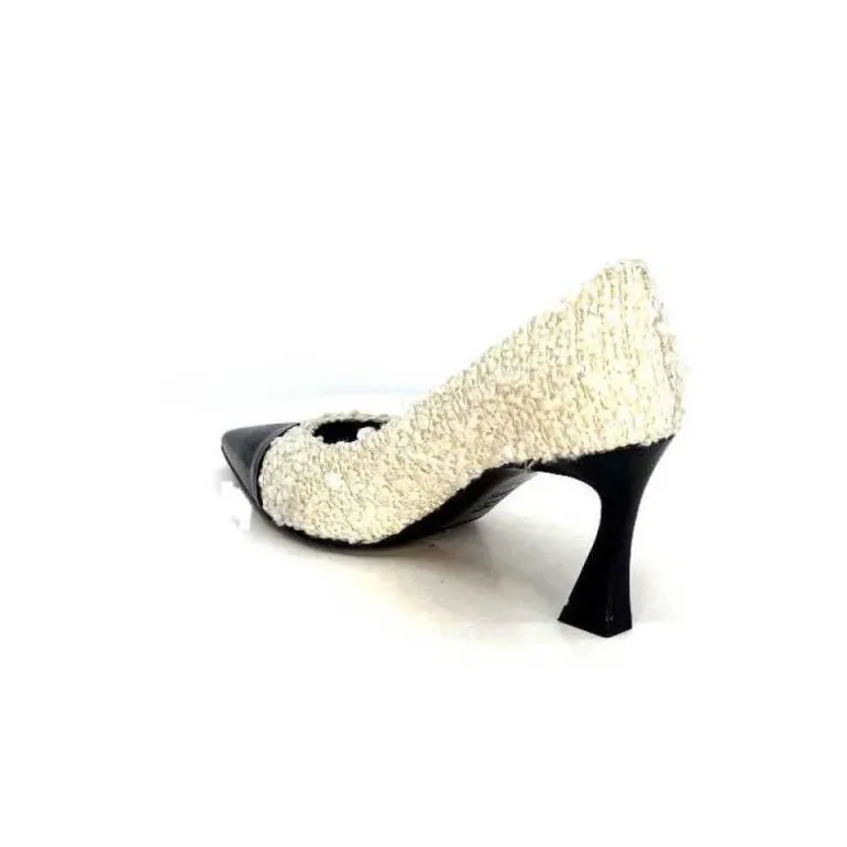 Enzo Di Martino Eli 715 Textile Creme Cuir Vernis Noir