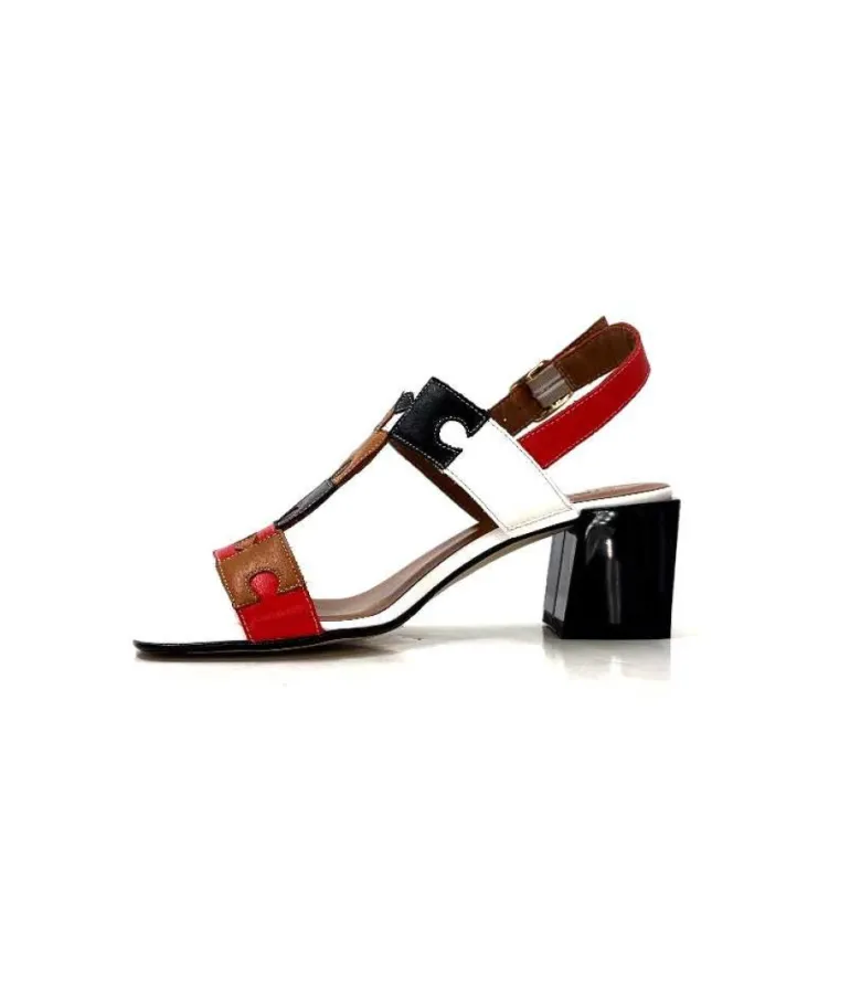 Ivoire F2105 Sardegna Cuir Blanc, Marron, Rouge & Noir