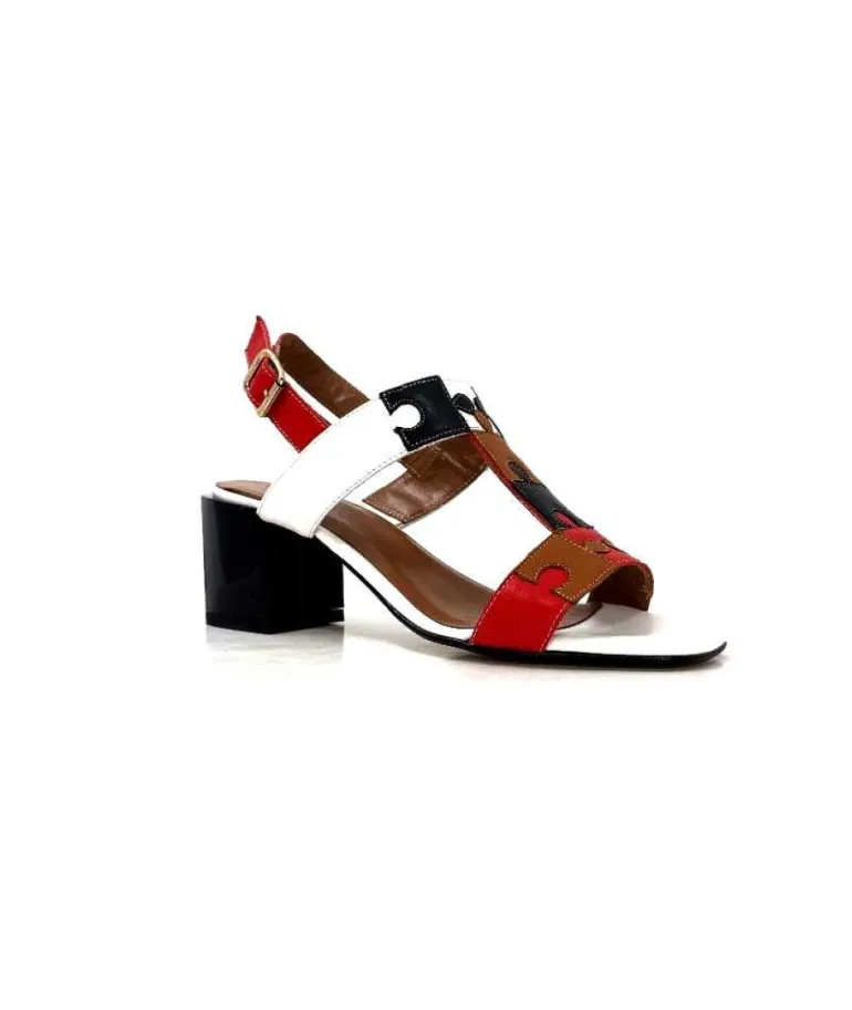 Ivoire F2105 Sardegna Cuir Blanc, Marron, Rouge & Noir