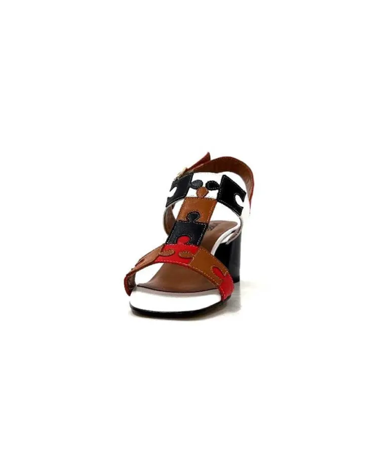 Ivoire F2105 Sardegna Cuir Blanc, Marron, Rouge & Noir
